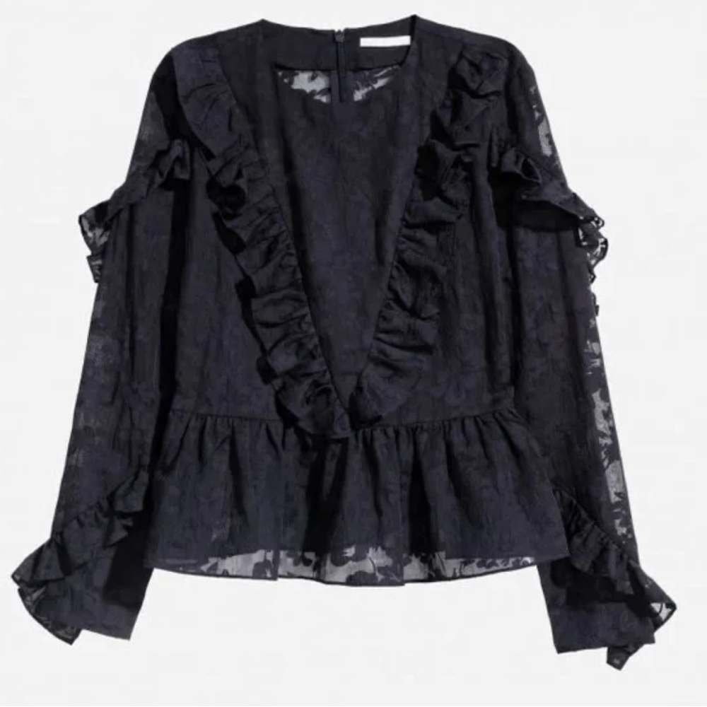 H&M navy ruffle lace blouse